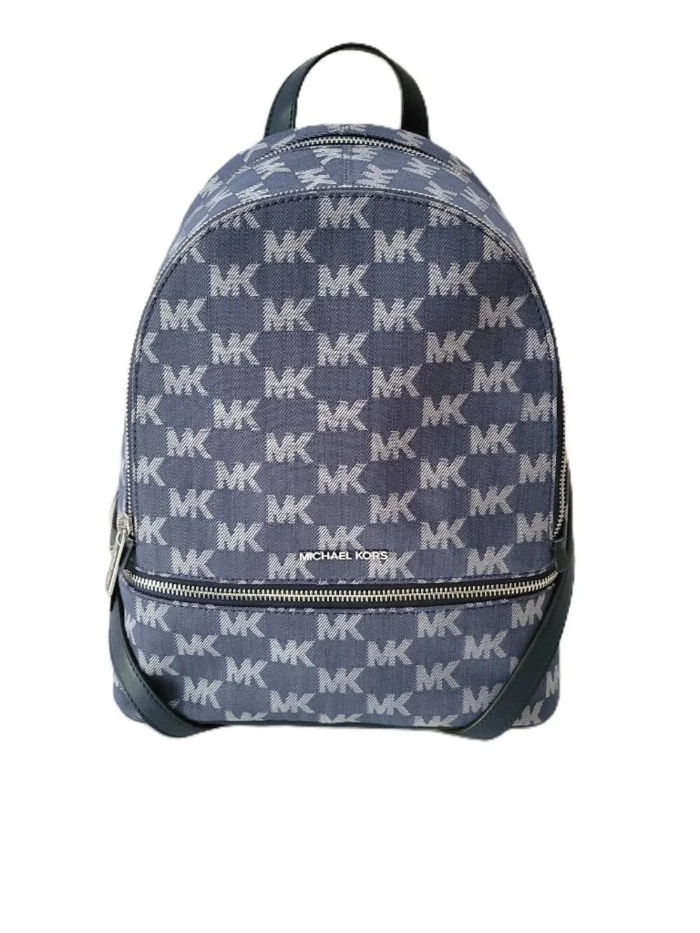 Michael Kors Rhea Medium Zip Backpack Denim MK Logo School Bag